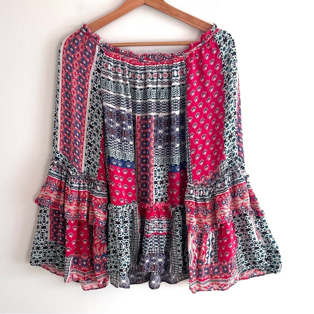 Parker Patchwork Print Boho Peasant Ruffle Sleeve… - image 3
